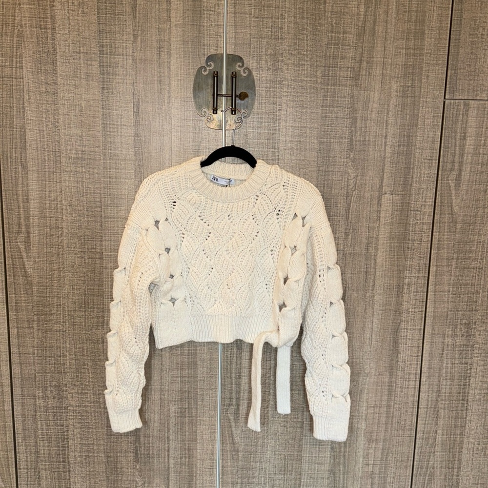 Zara Cable Knit Tie Sweater
